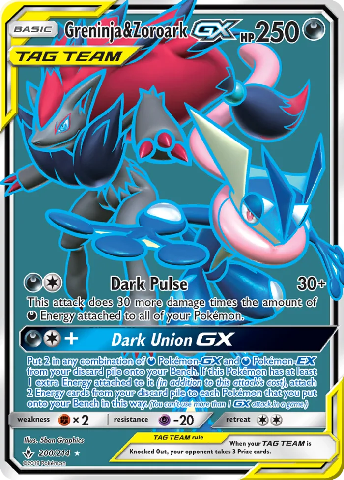 Greninja & Zoroark-GX #200 Unbroken Bonds Pokemon card
