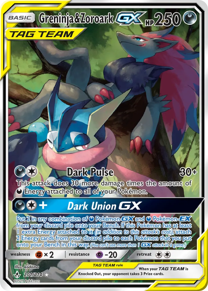 Greninja & Zoroark-GX #201 Unbroken Bonds Pokemon card