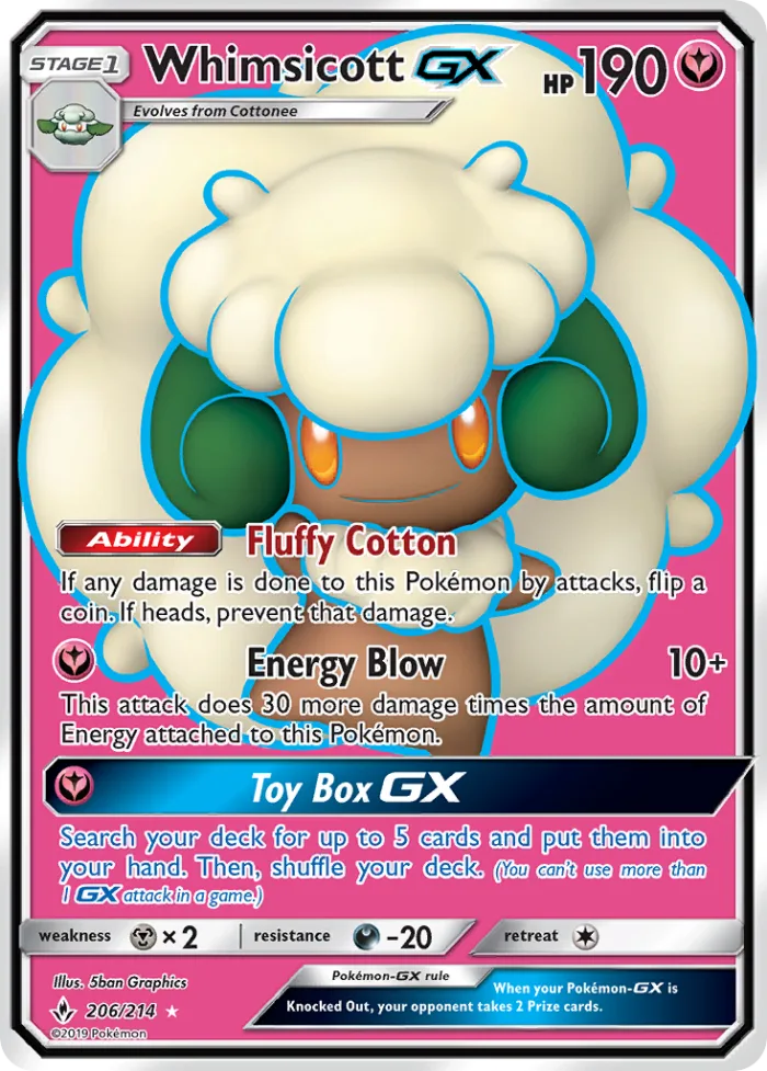 Whimsicott-GX #206 Unbroken Bonds Pokemon card
