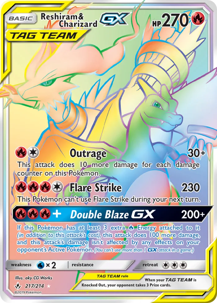 Reshiram & Charizard-GX #217 Unbroken Bonds Pokemon card