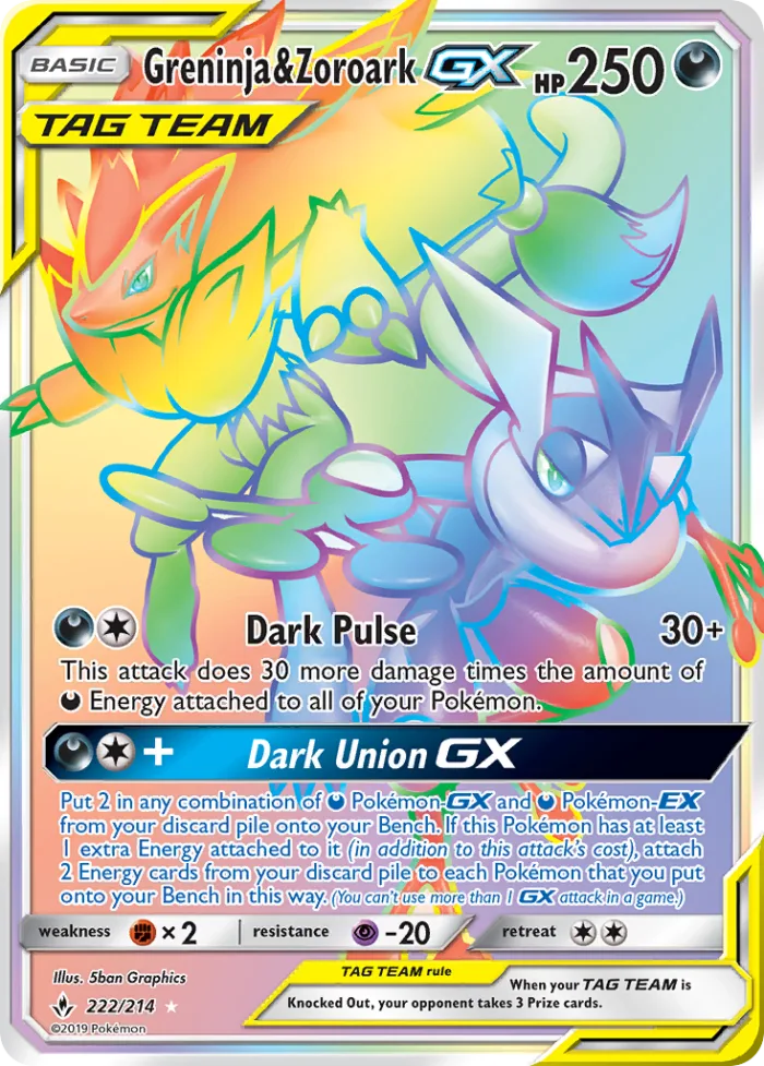 Greninja & Zoroark-GX #222 Unbroken Bonds Pokemon card