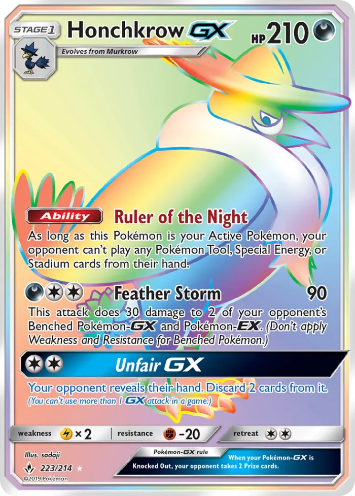 Honchkrow-GX #223 Unbroken Bonds Pokemon card