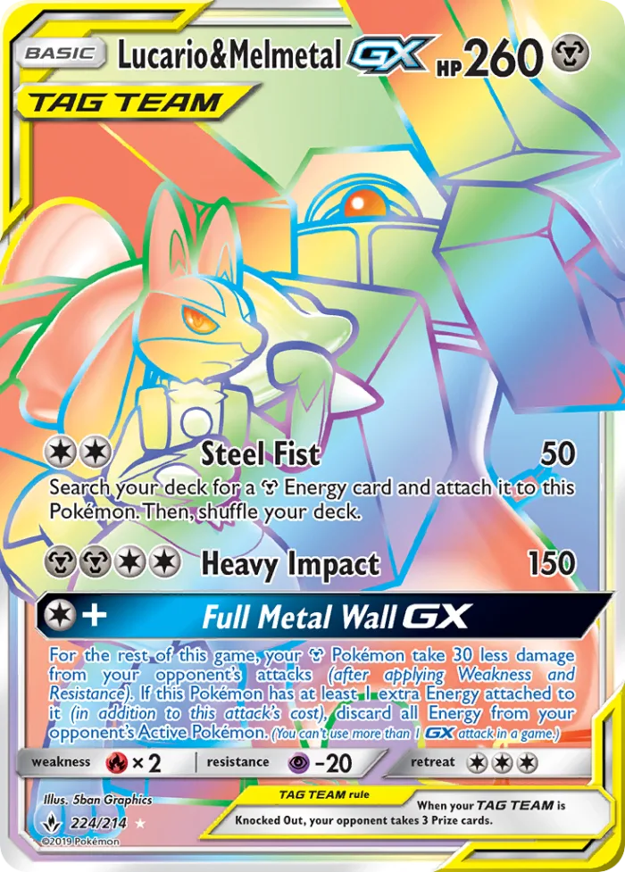 Lucario & Melmetal-GX #224 Unbroken Bonds Pokemon card