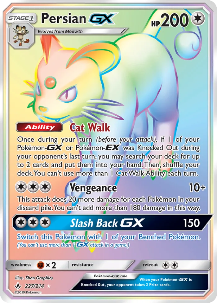 Persian-GX #227 Unbroken Bonds Pokemon card