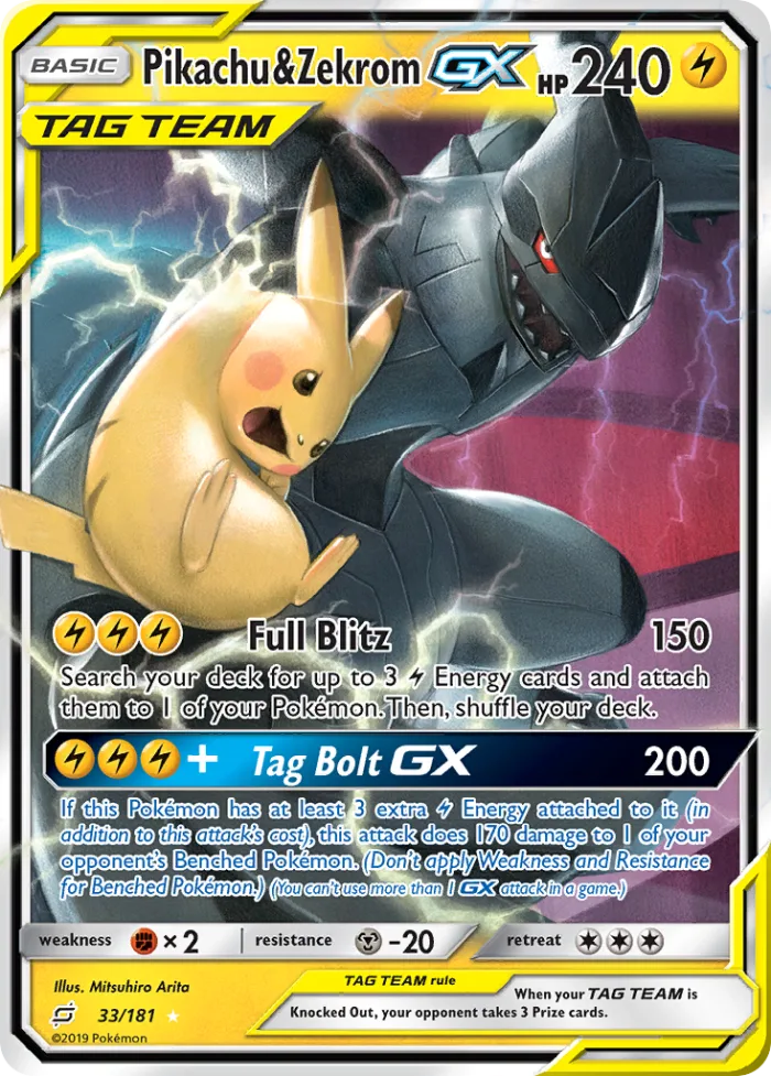 Pikachu & Zekrom-GX #33 Team Up Pokemon card