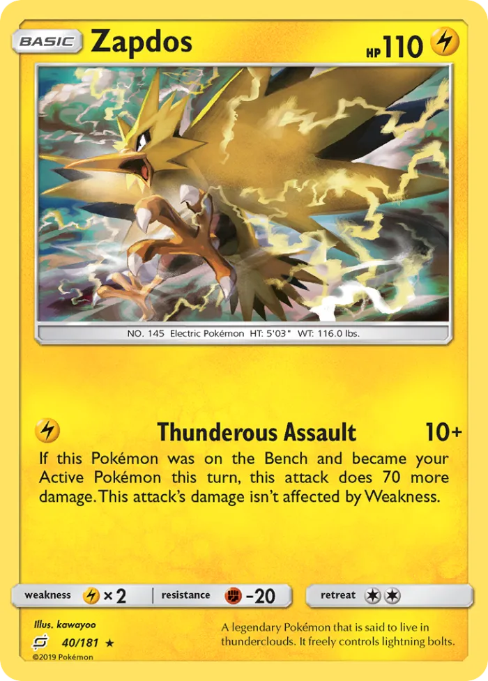 Zapdos #40 Team Up Pokemon card