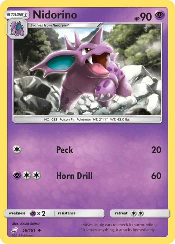 Nidorino #58 Team Up Pokemon card