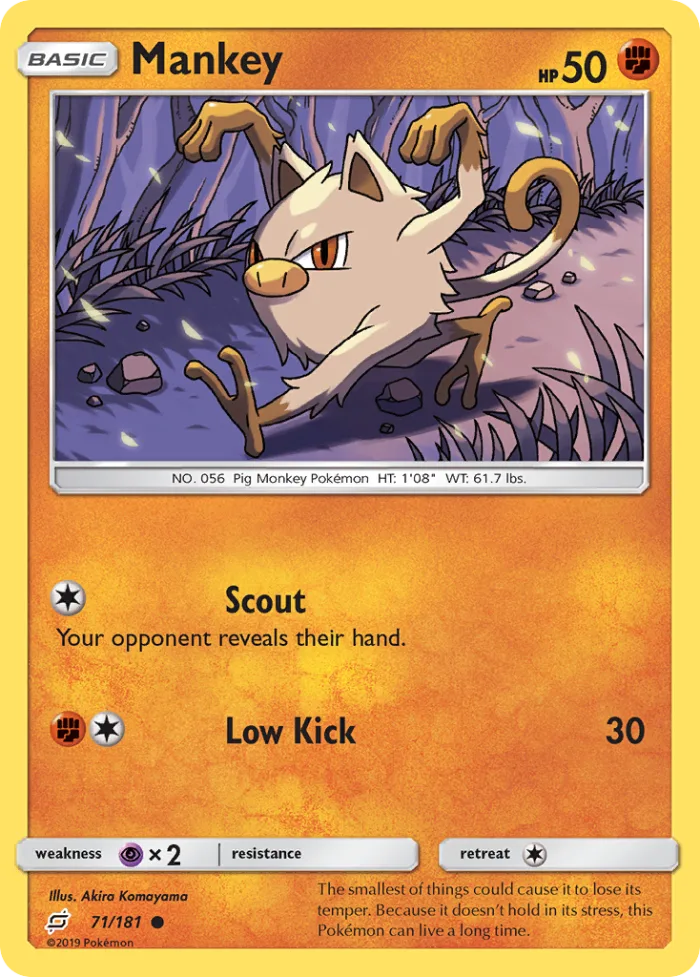 Mankey #71 Team Up Pokemon card
