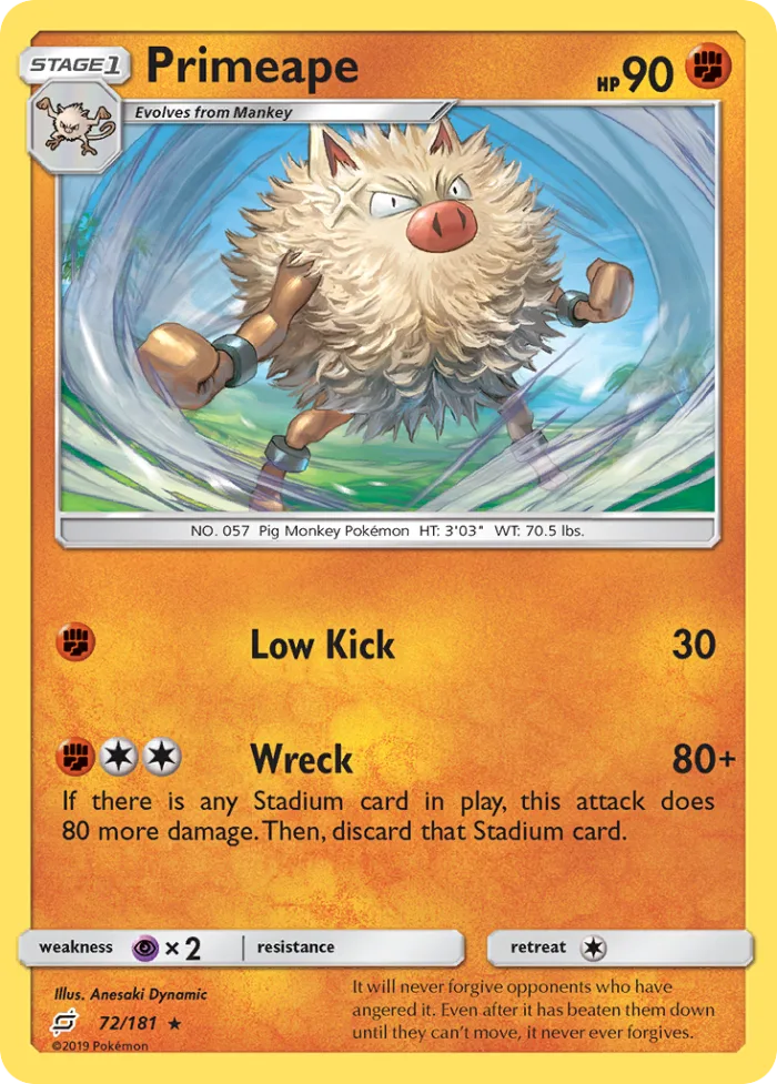 Primeape #72 Team Up Pokemon card
