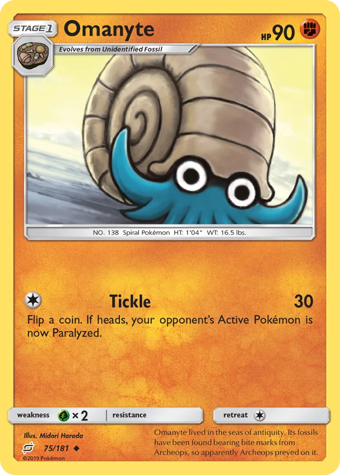 Omanyte #75 Team Up Pokemon card