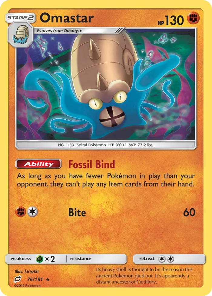 Omastar #76 Team Up Pokemon card