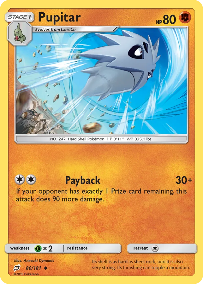 Pupitar #80 Team Up Pokemon card