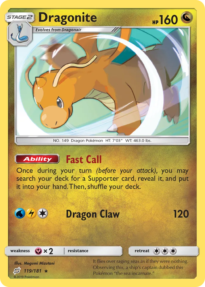 Dragonite #119 Team Up Pokemon card