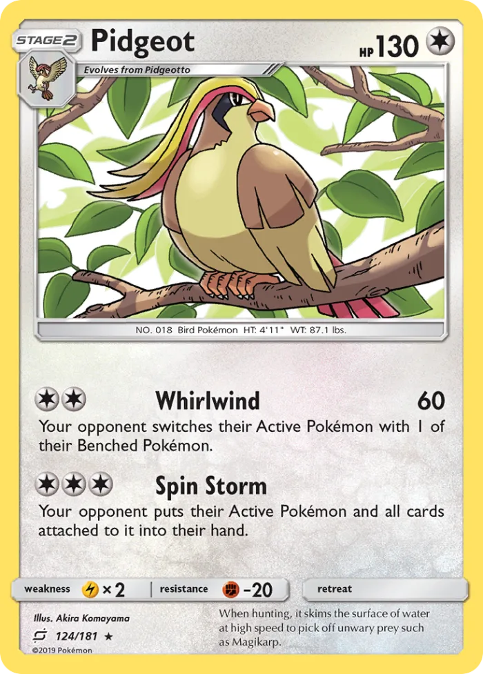 Pidgeot #124 Team Up Pokemon card