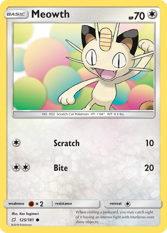 Meowth #125 Team Up Pokemon card