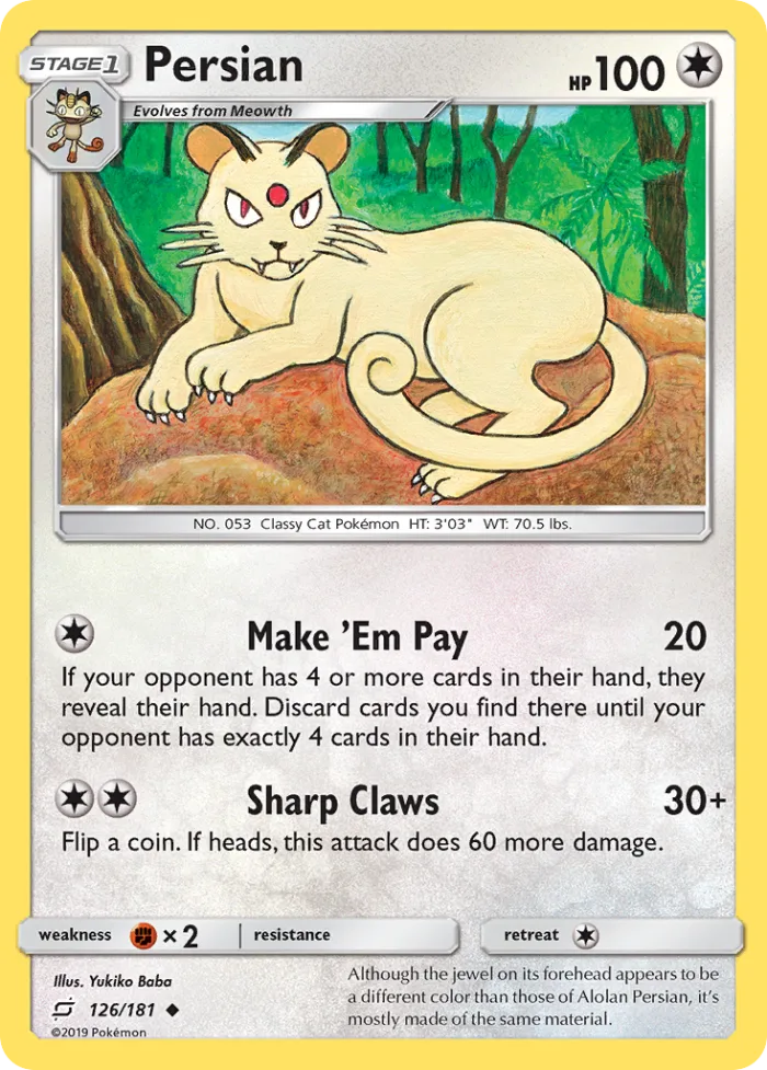Persian #126 Team Up Pokemon card