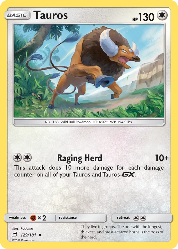 Tauros #129 Team Up Pokemon card