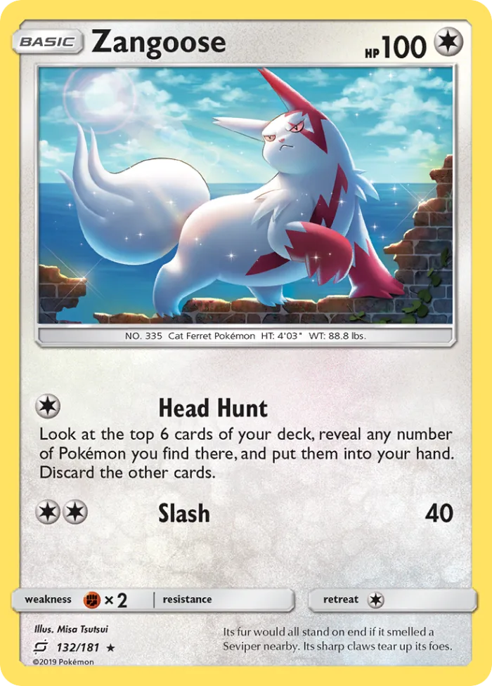 Zangoose #132 Team Up Pokemon card