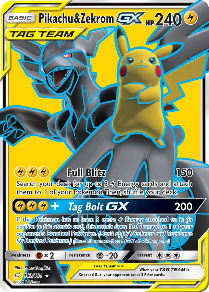 Pikachu & Zekrom-GX #162 Team Up Pokemon card