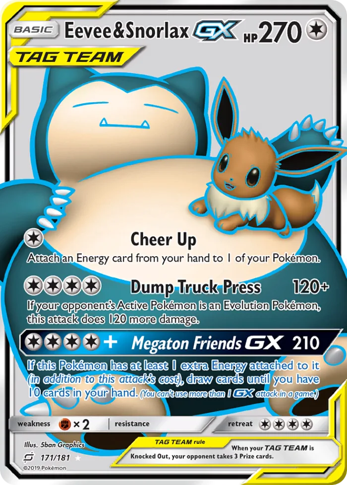Eevee & Snorlax-GX #171 Team Up Pokemon card