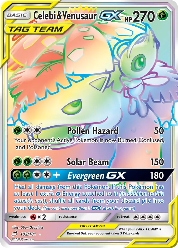 Celebi & Venusaur-GX #182 Team Up Pokemon card