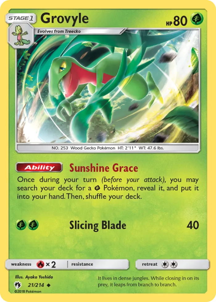 Grovyle #21 Lost Thunder Pokemon card