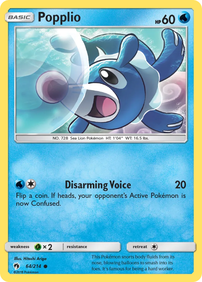 Popplio #64 Lost Thunder Pokemon card