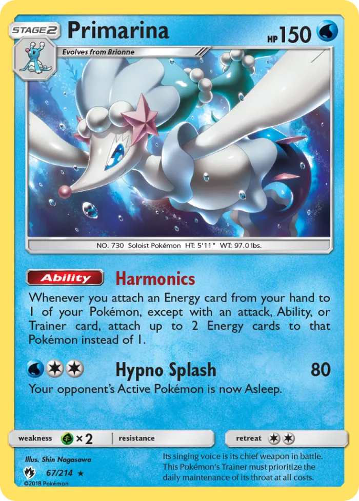 Primarina #67 Lost Thunder Pokemon card
