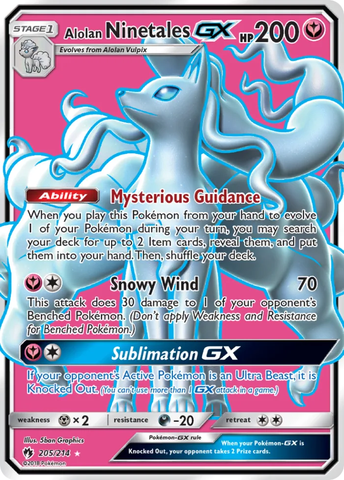 Alolan Ninetales-GX #205 Lost Thunder Pokemon card