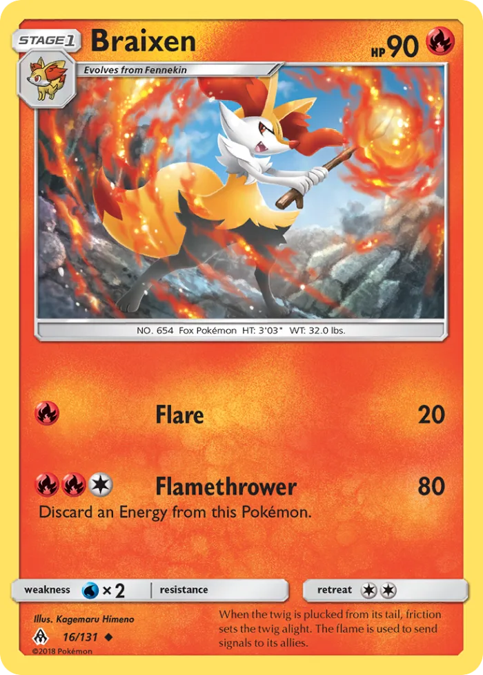 Braixen #16 Forbidden Light Pokemon card