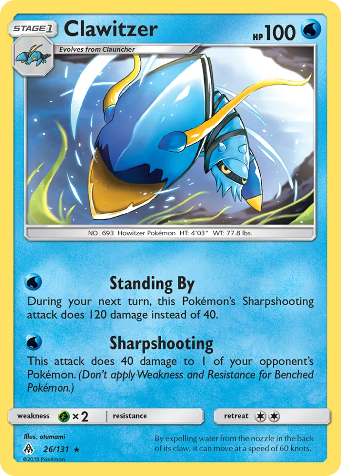 Clawitzer #26 Forbidden Light Pokemon card