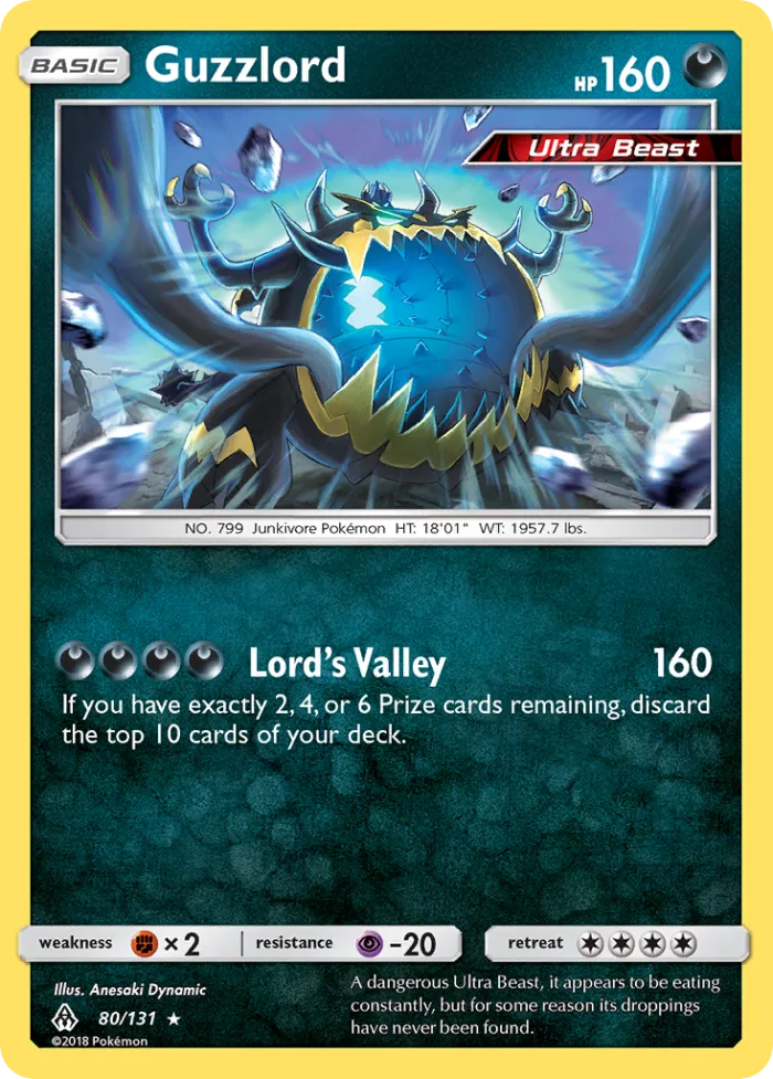 Guzzlord #80 Forbidden Light Pokemon card