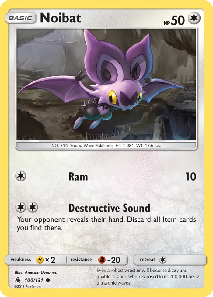 Noibat #100 Forbidden Light Pokemon card