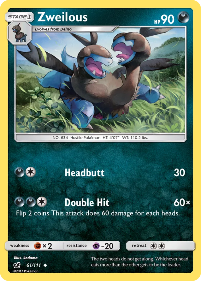 Zweilous #61 Crimson Invasion Pokemon card
