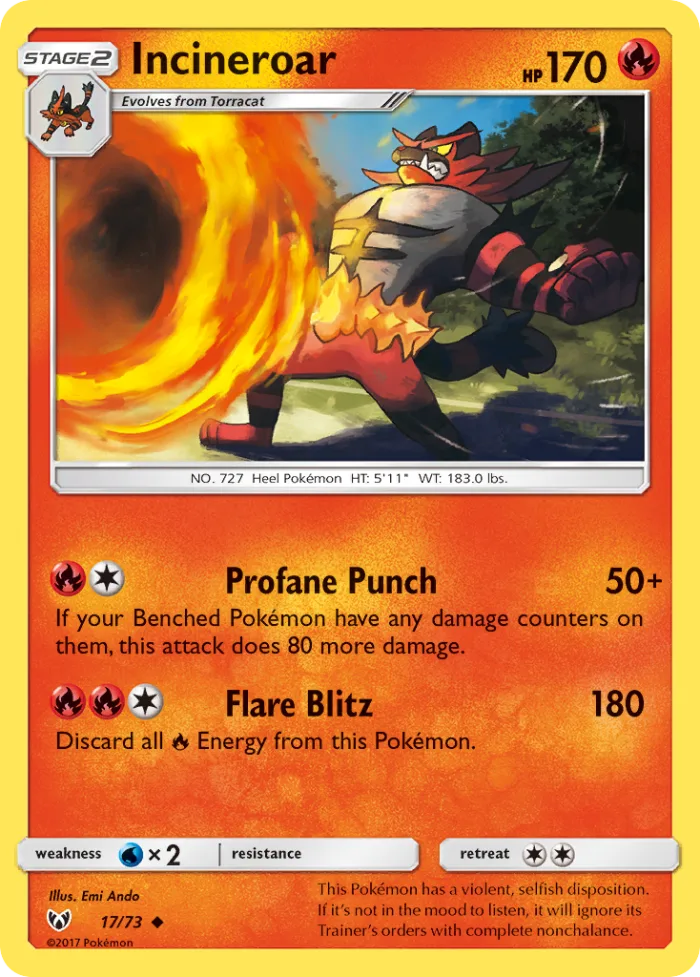 Incineroar #17 Shining Legends Pokemon card