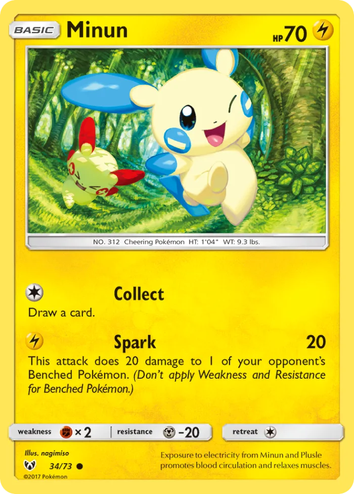 Minun #34 Shining Legends Pokemon card