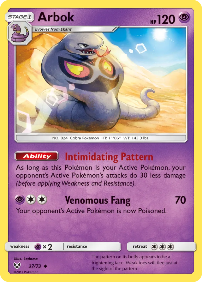 Arbok #37 Shining Legends Pokemon card