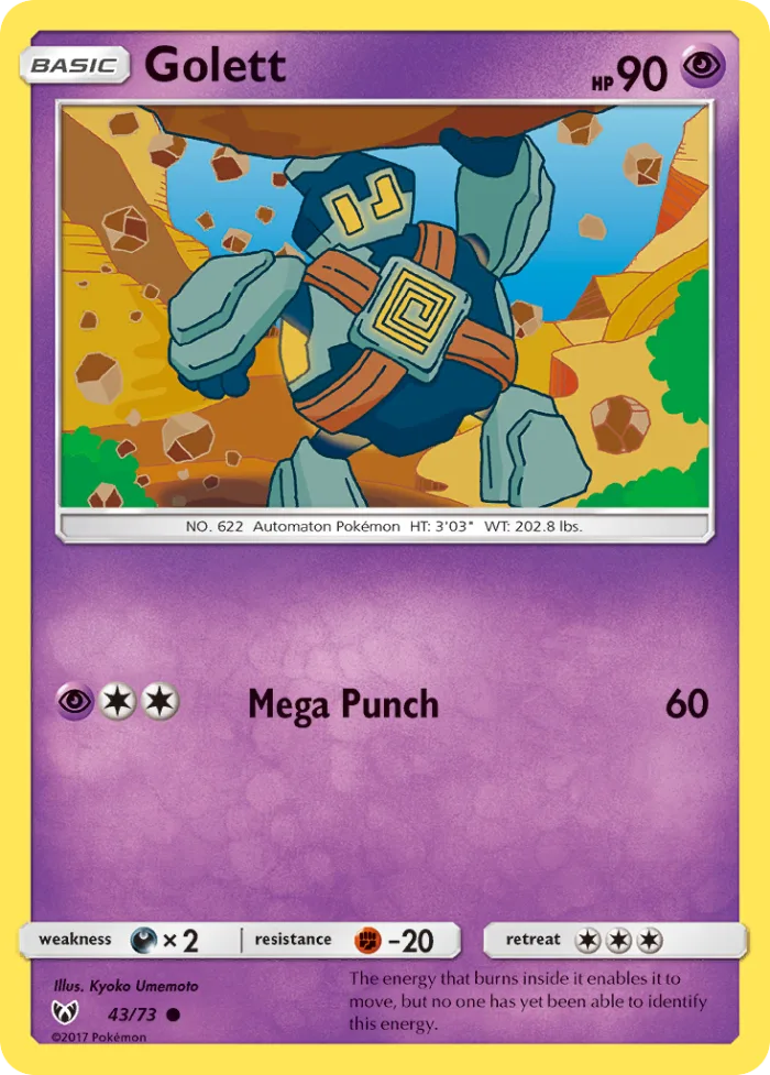 Golett #43 Shining Legends Pokemon card