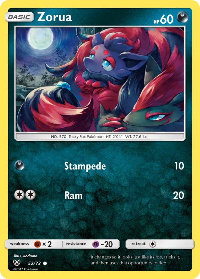 Zorua #52 Shining Legends Pokemon card