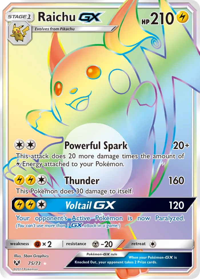 Raichu-GX #75 Shining Legends Pokemon card