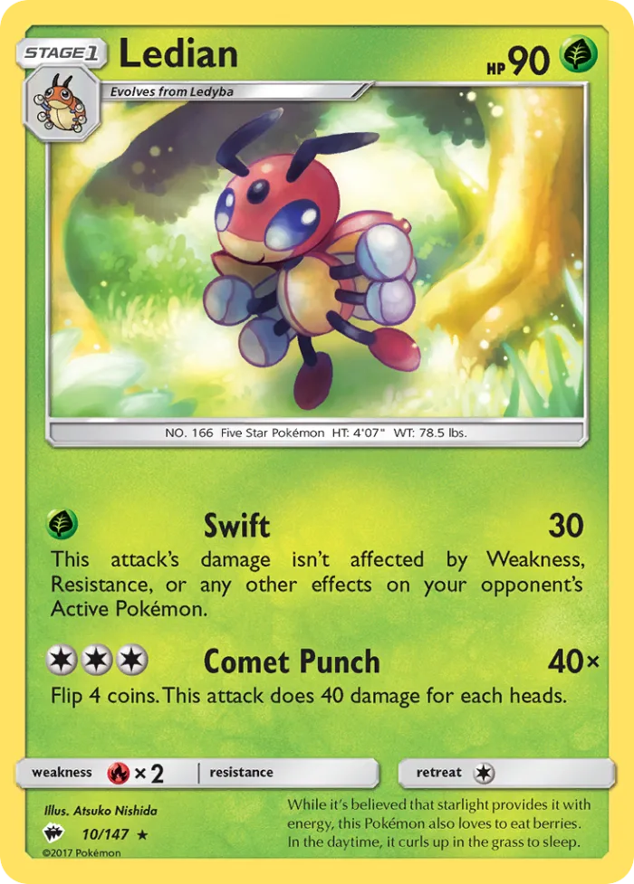 Ledian #10 Burning Shadows Pokemon card
