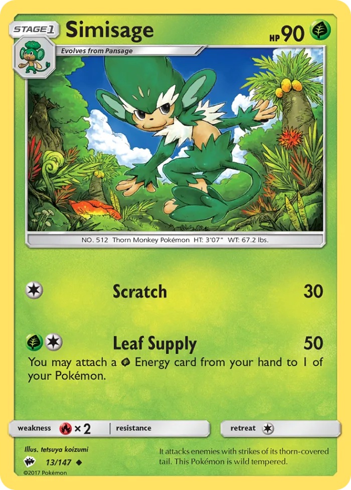 Simisage #13 Burning Shadows Pokemon card