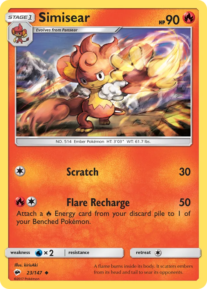 Simisear #23 Burning Shadows Pokemon card
