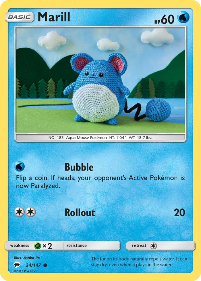 Marill #34 Burning Shadows Pokemon card