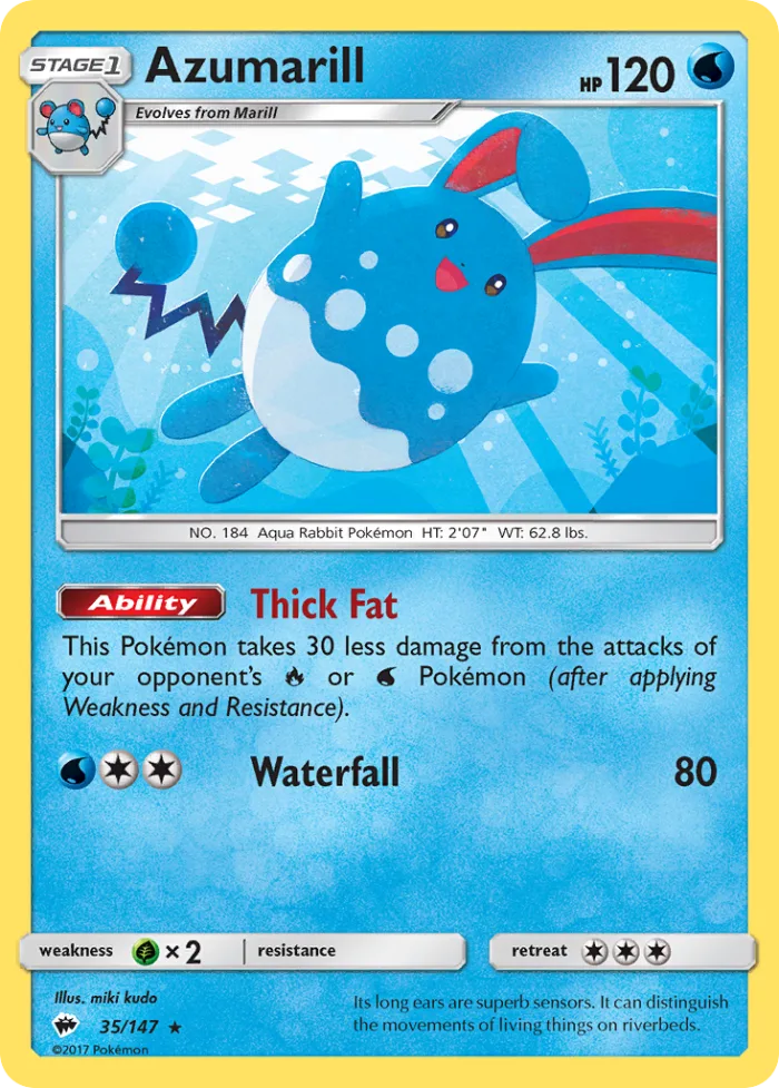 Azumarill #35 Burning Shadows Pokemon card