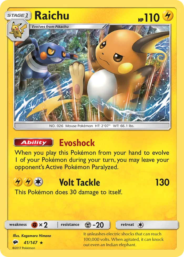 Raichu #41 Burning Shadows Pokemon card