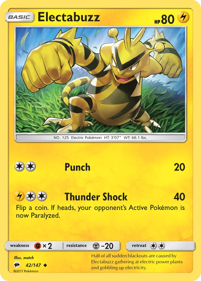 Electabuzz #42 Burning Shadows Pokemon card