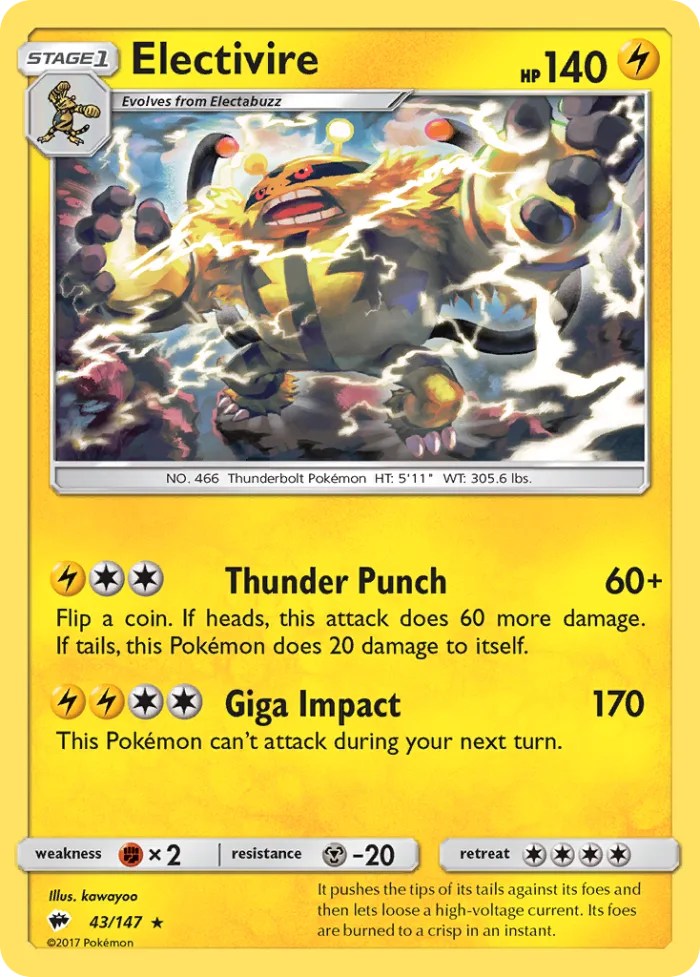 Electivire #43 Burning Shadows Pokemon card