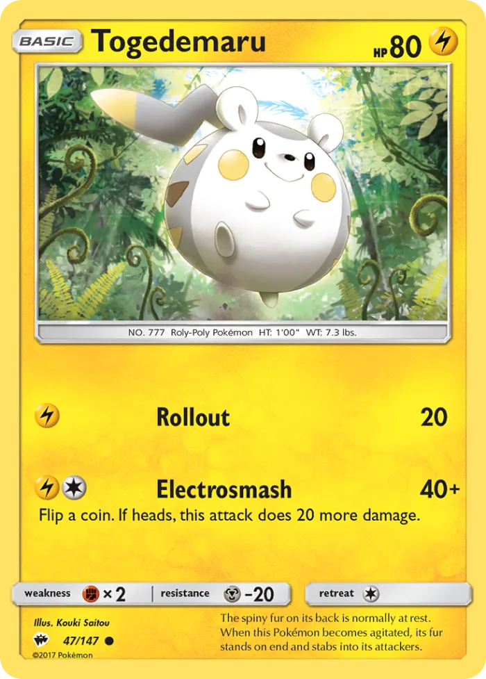 Togedemaru #47 Burning Shadows Pokemon card