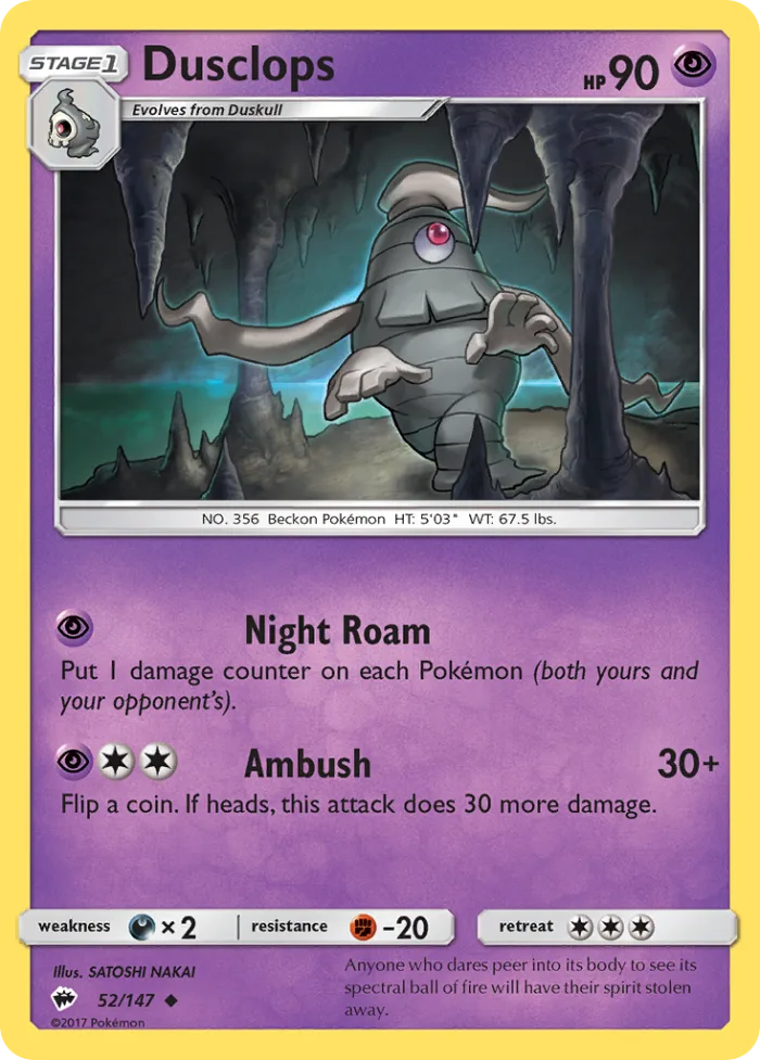 Dusclops #52 Burning Shadows Pokemon card